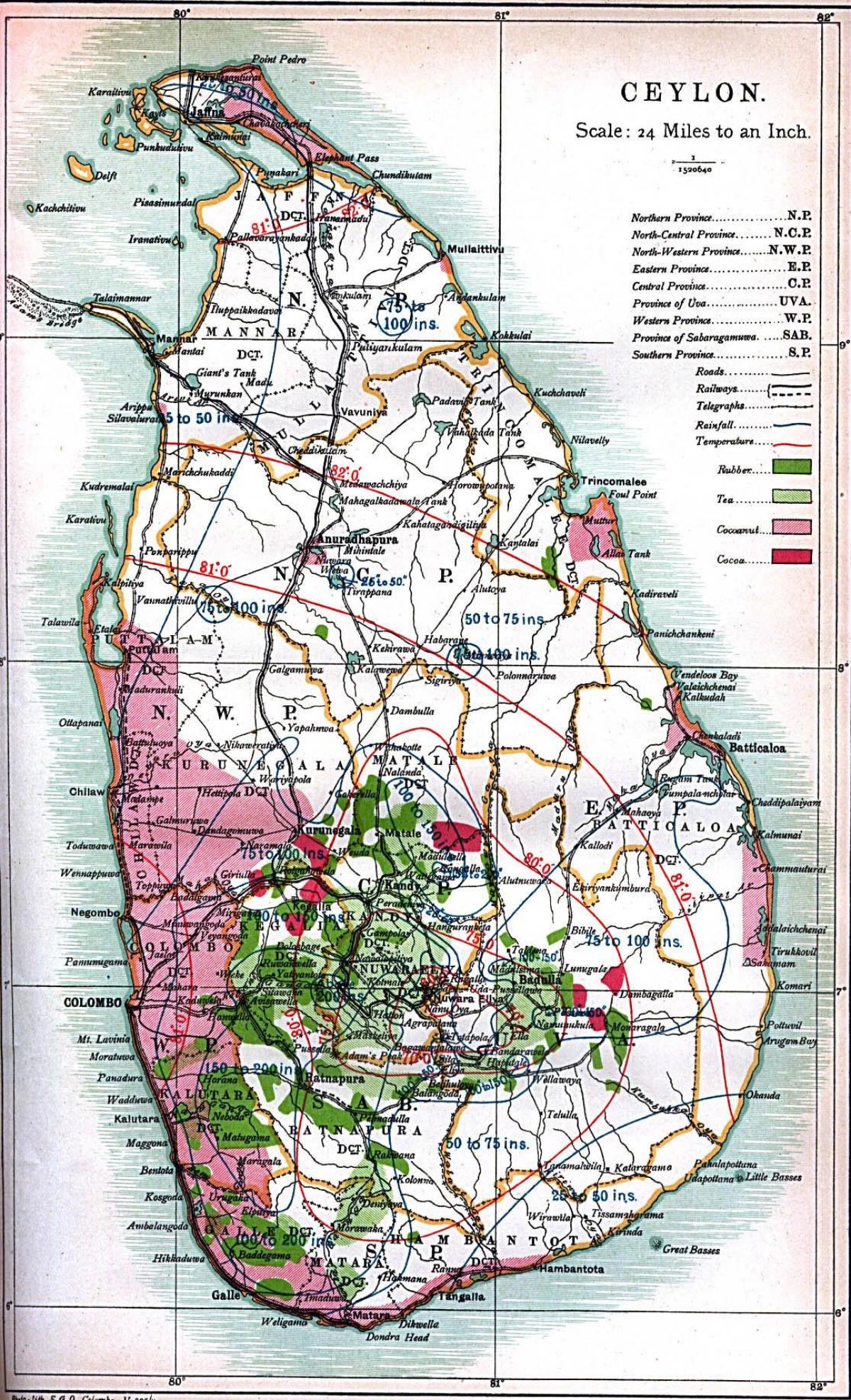 kart av Ceylon Sri Lanka