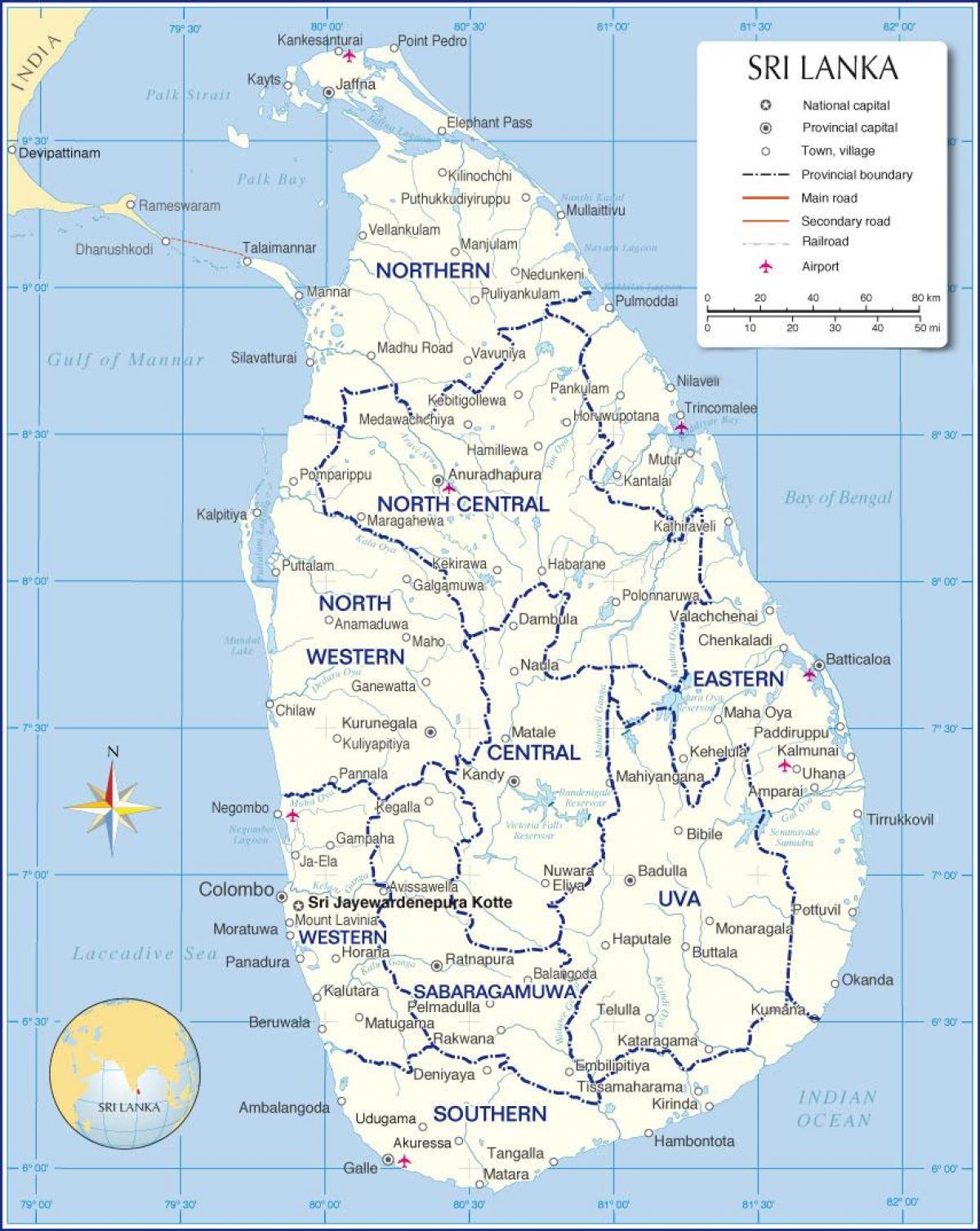 kart av internasjonale flyplasser i Sri Lanka