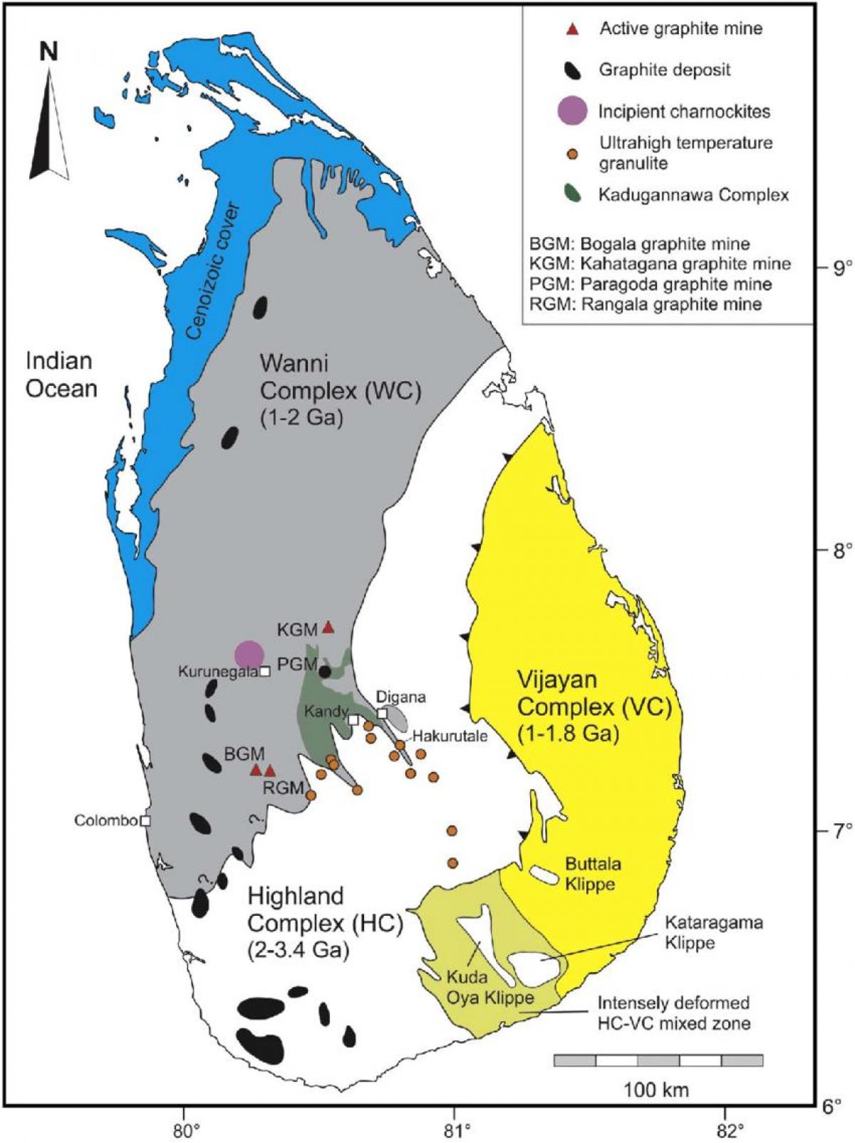 kart av mineraler i Sri Lanka