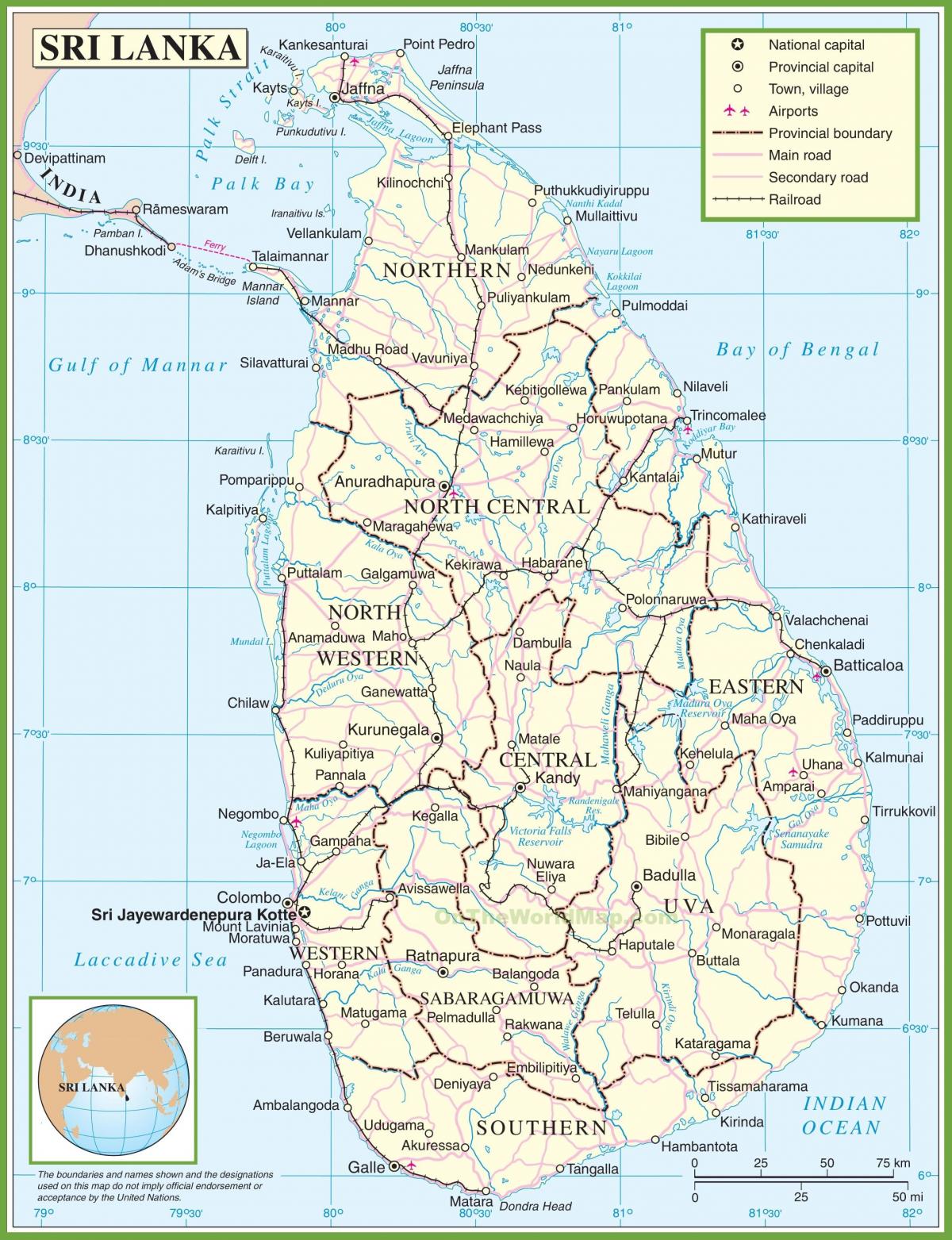 kart over Sri Lanka politiske