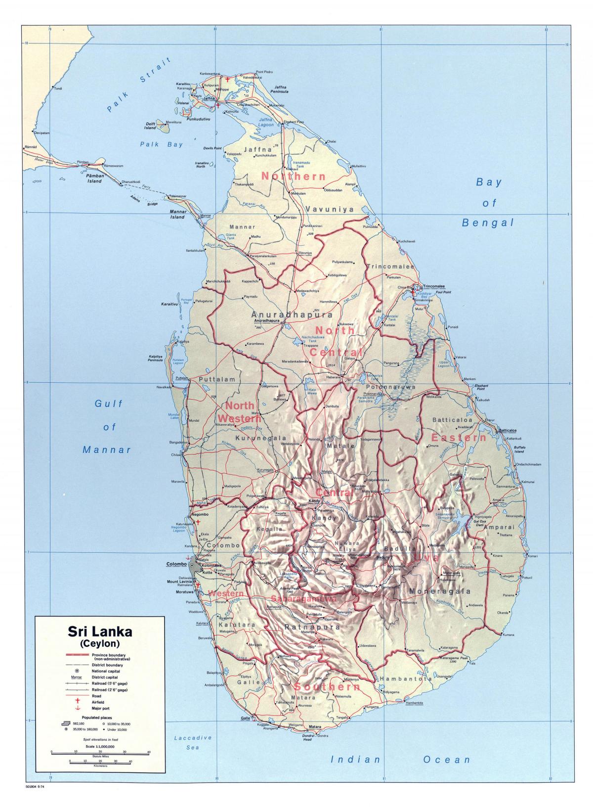 kart over Sri Lanka med byer