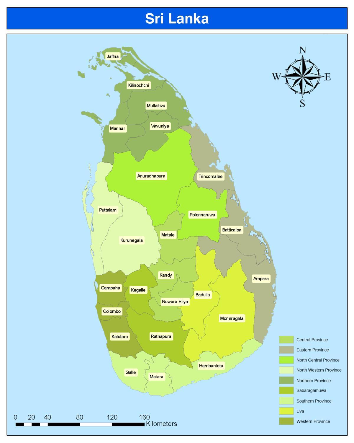 kart over Sri Lanka-distriktet kart i tamil