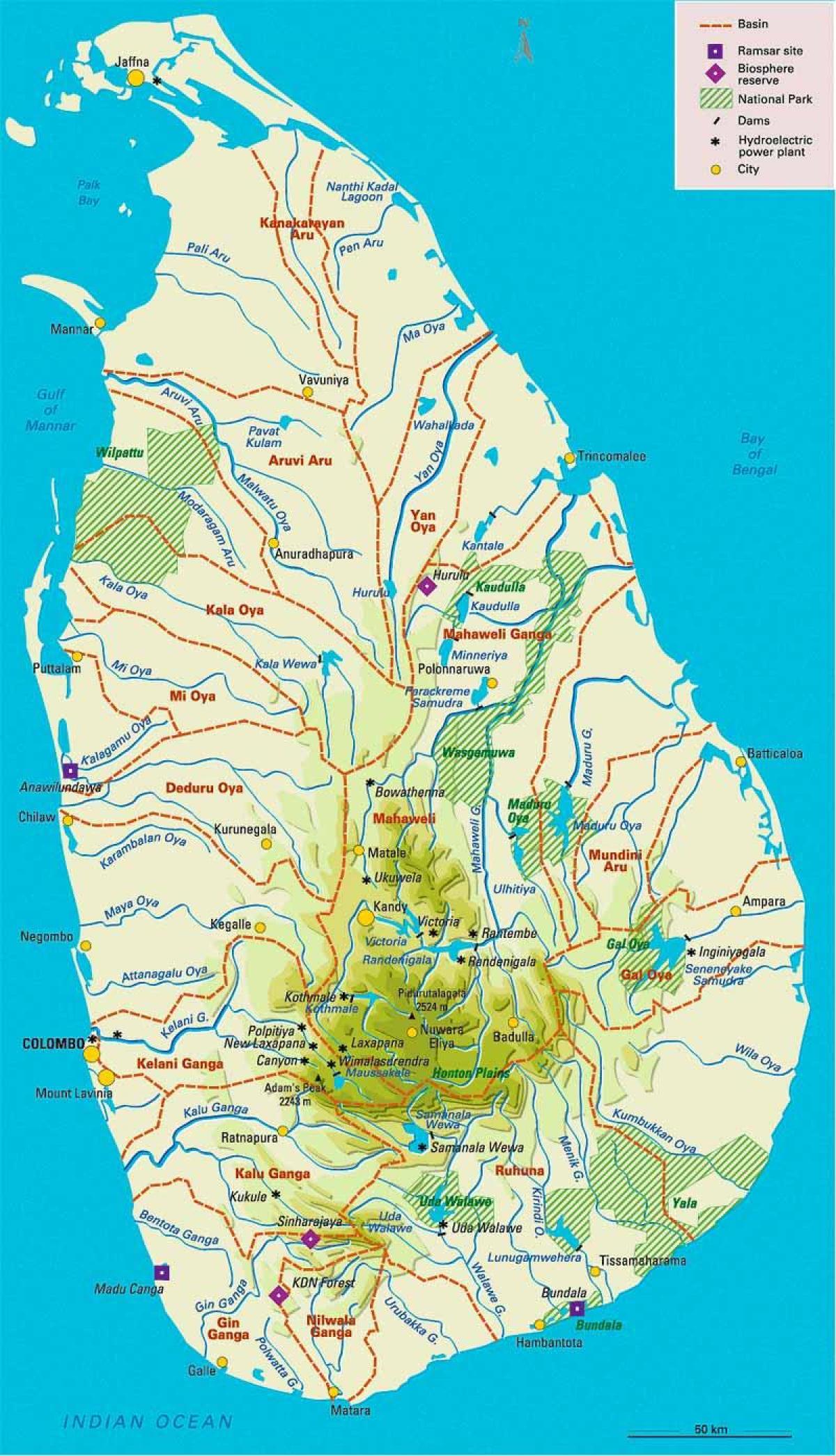 kart over Sri Lanka geografi