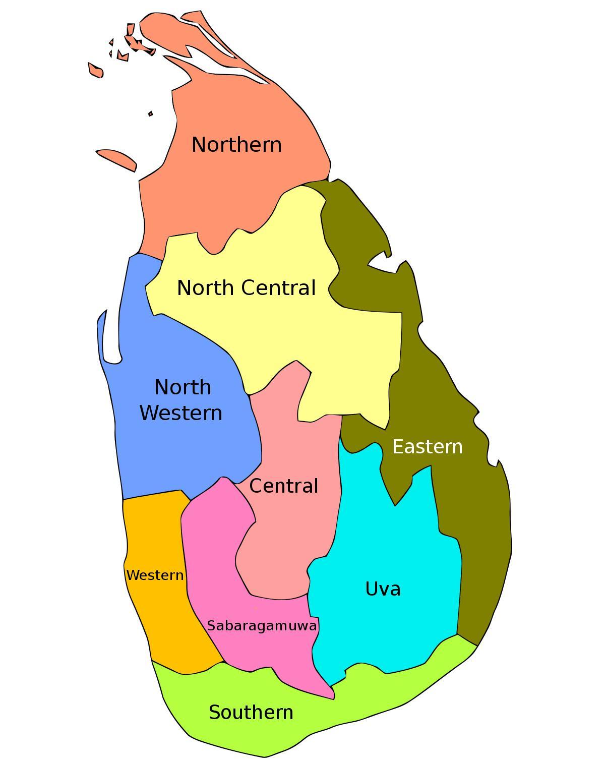 Sri Lanka kart provinser distriktene