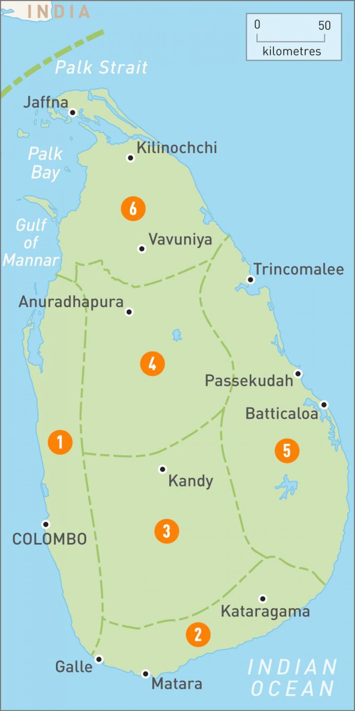 kart over Sri Lanka regioner