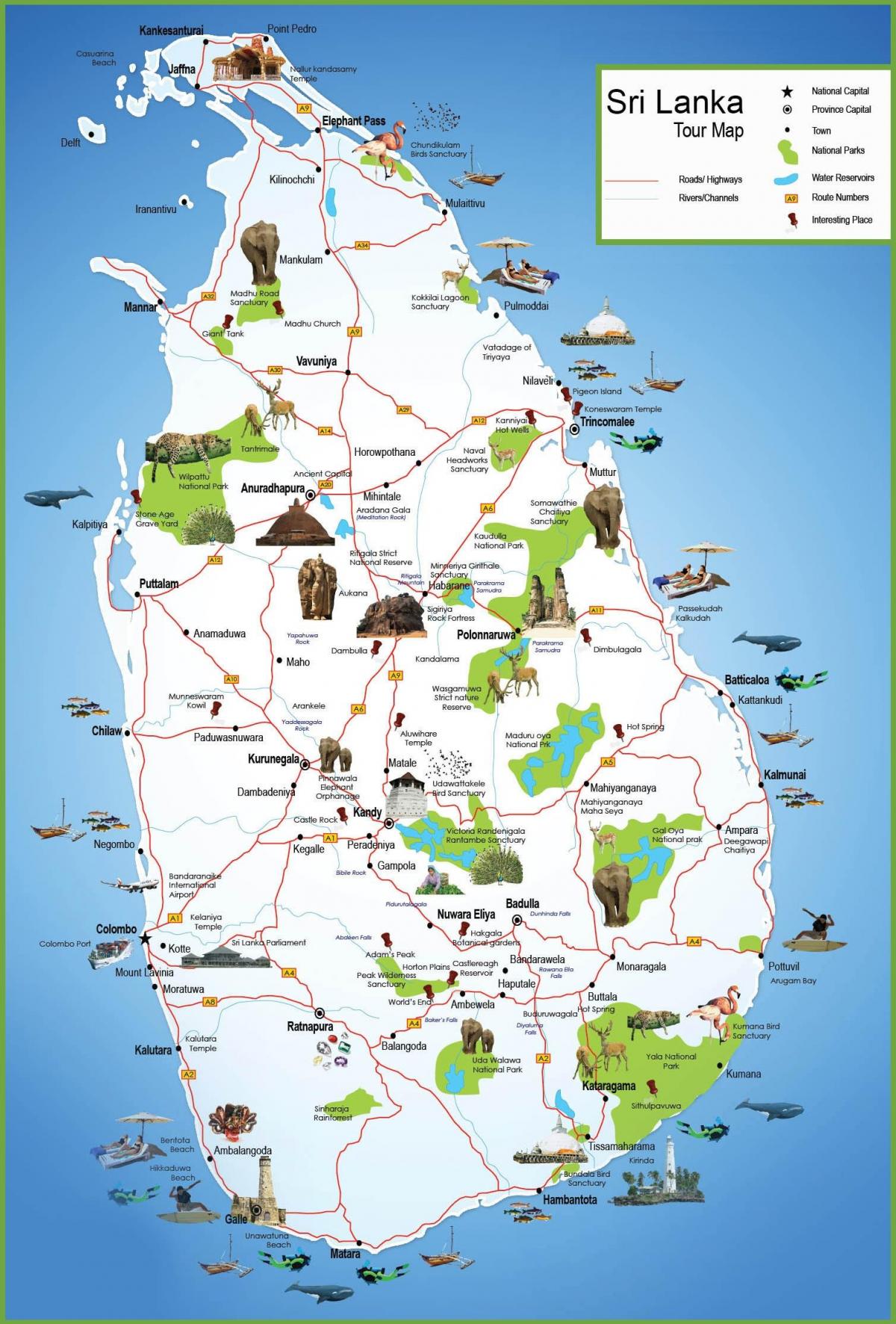 turist steder i Sri Lanka kart