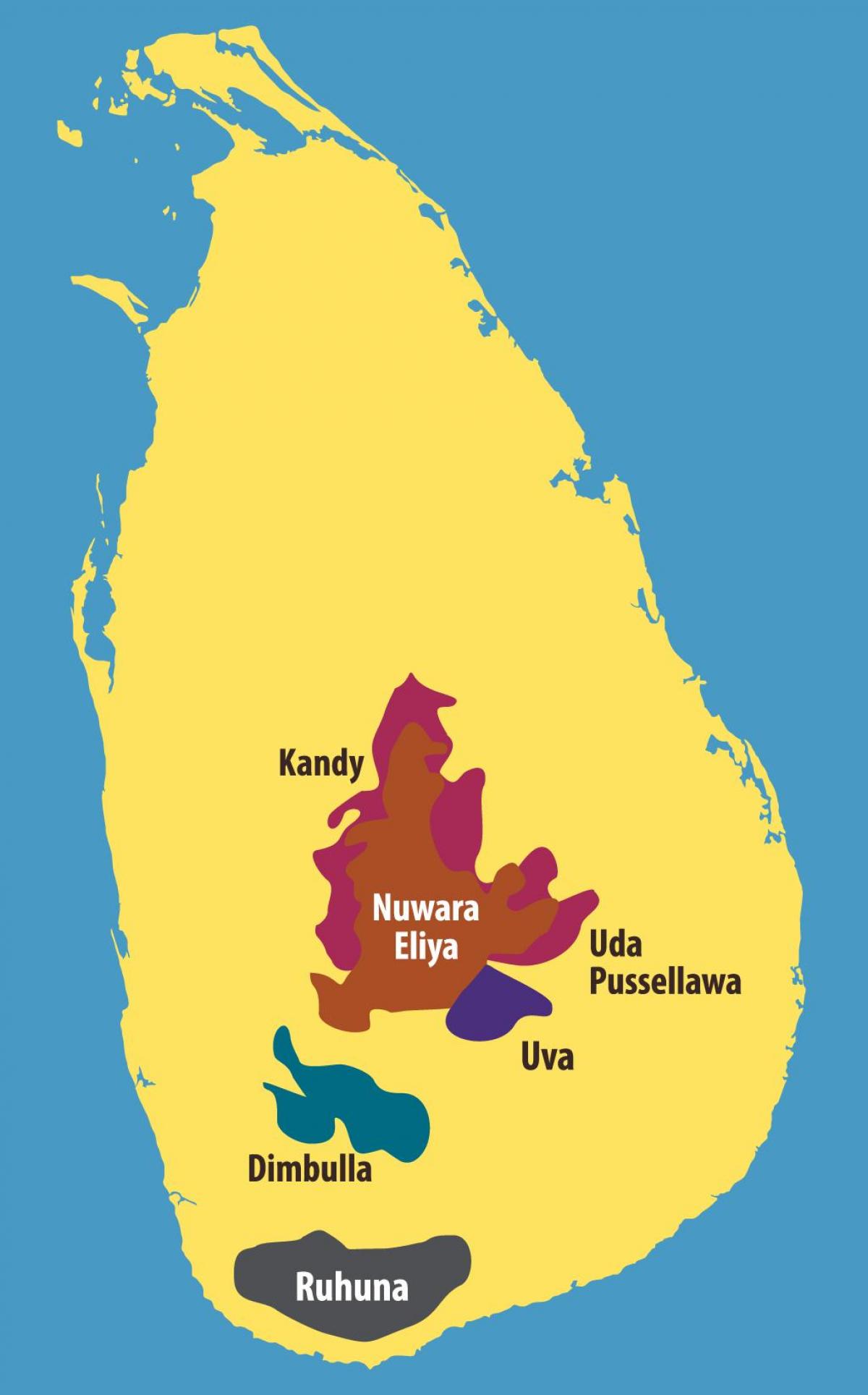 kart over Sri Lanka teplantasjer