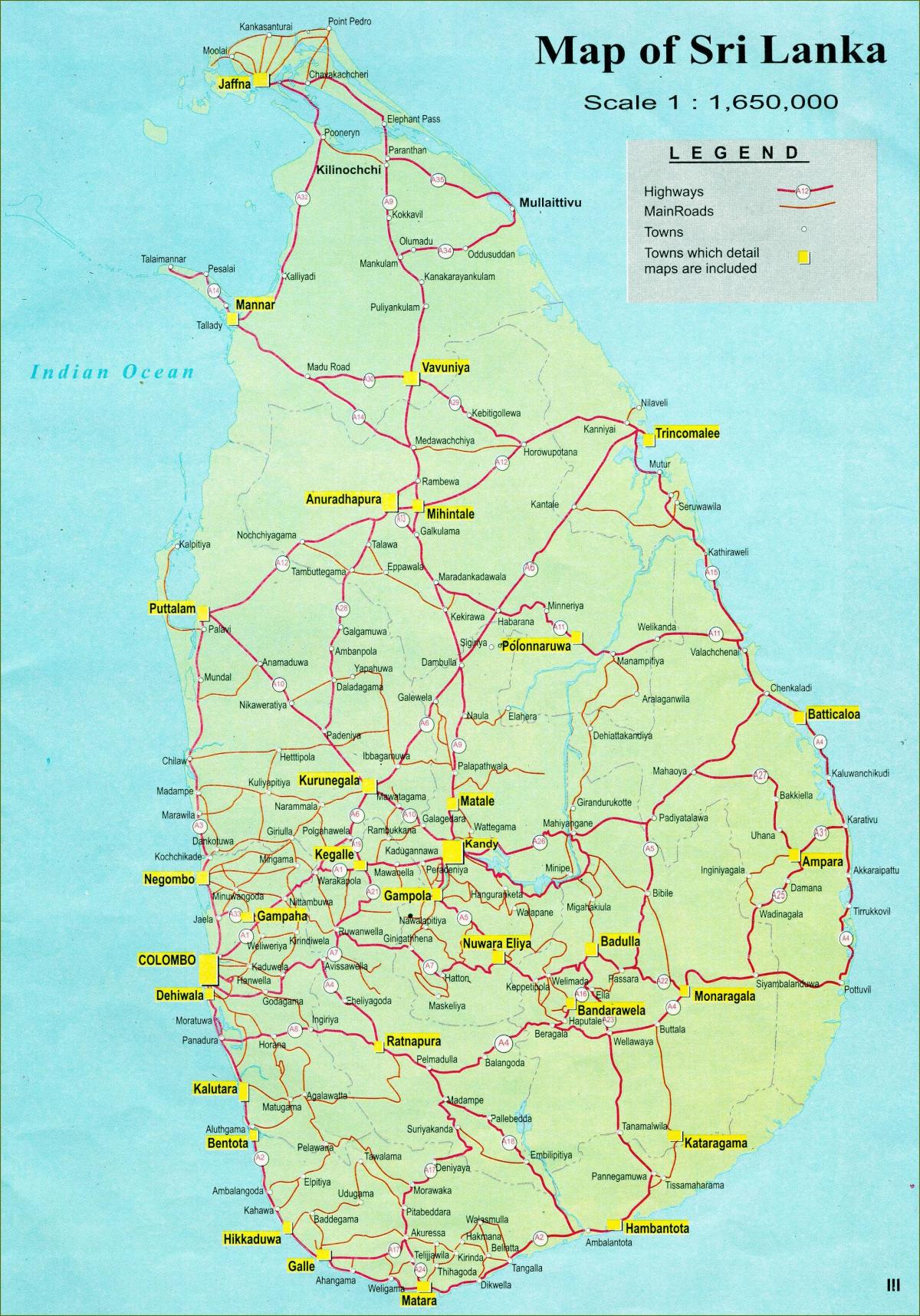 kart av turist kart over Sri Lanka med veien