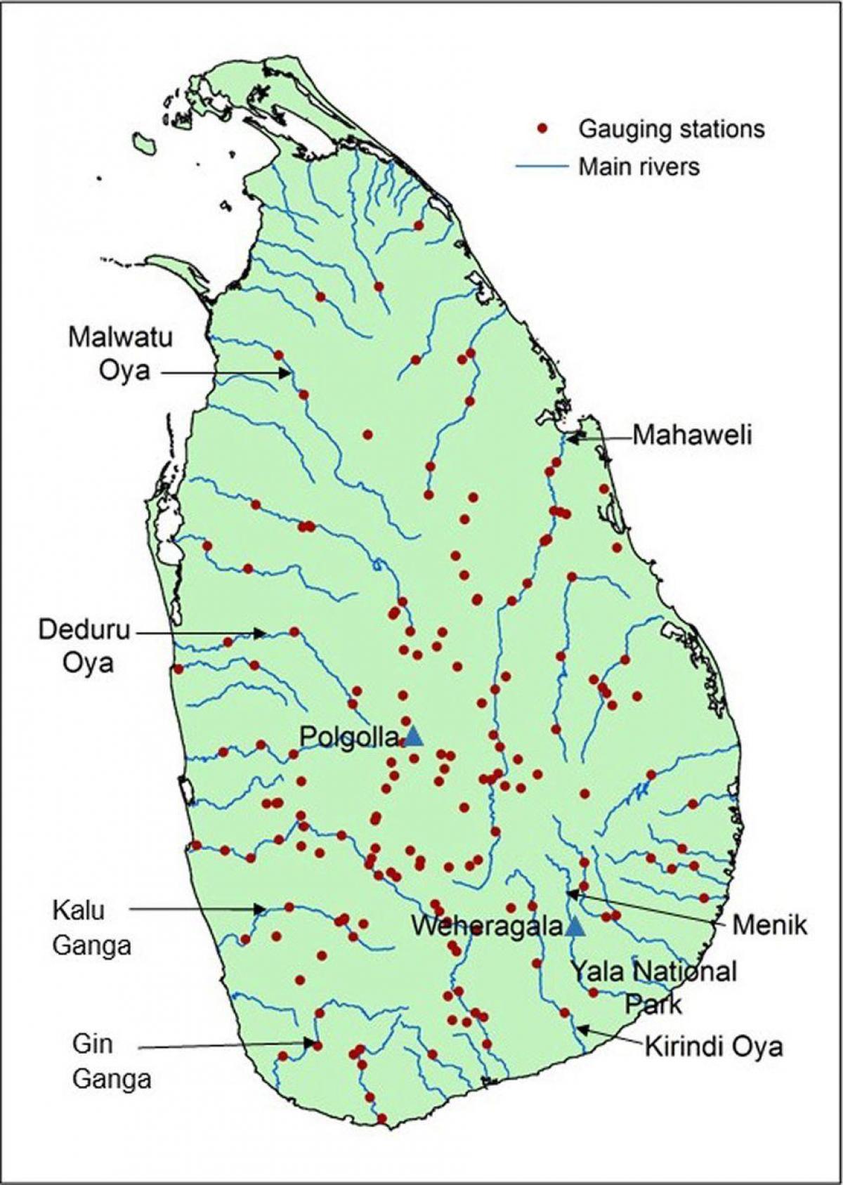 Sri Lanka viktigste elver kart