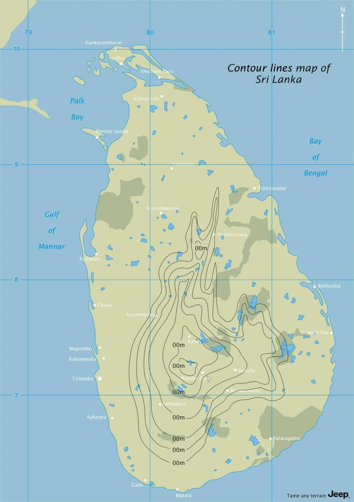 kart av kontur kart over Sri Lanka