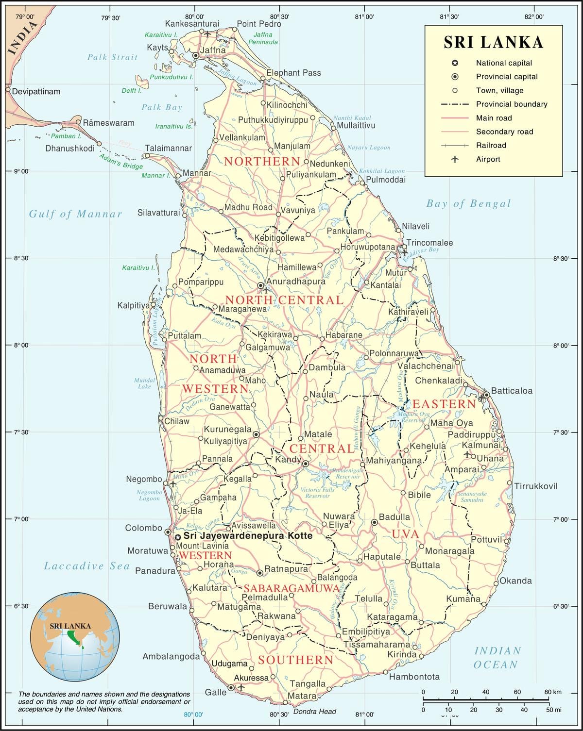 flyplasser Sri Lanka kart