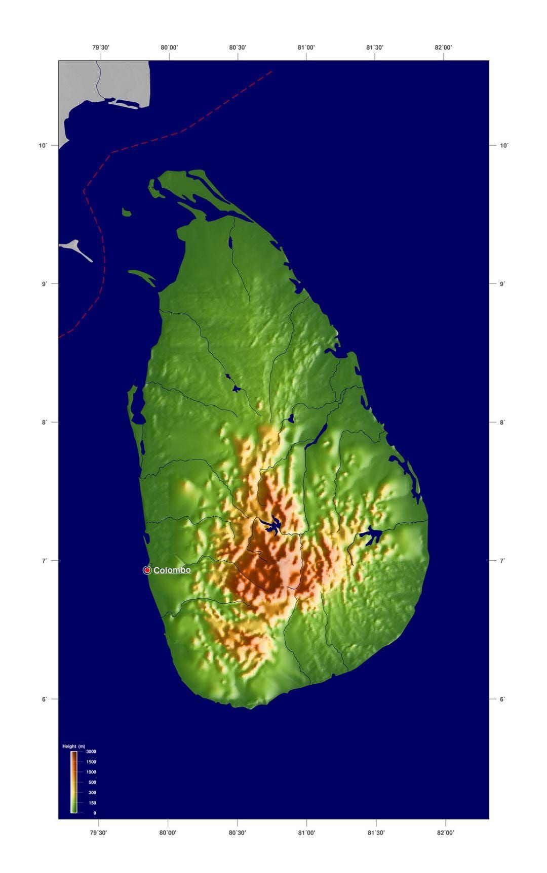 kart over Sri Lanka høyde