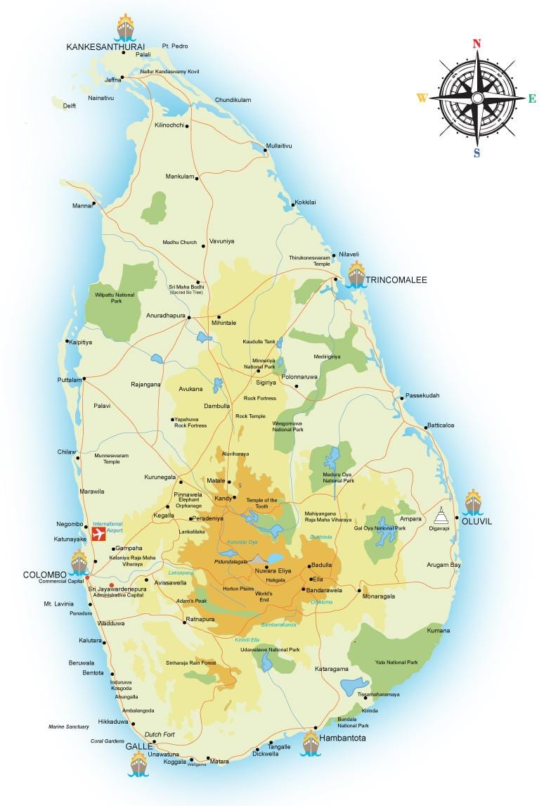 Sri Lanka punkter av interesse kart
