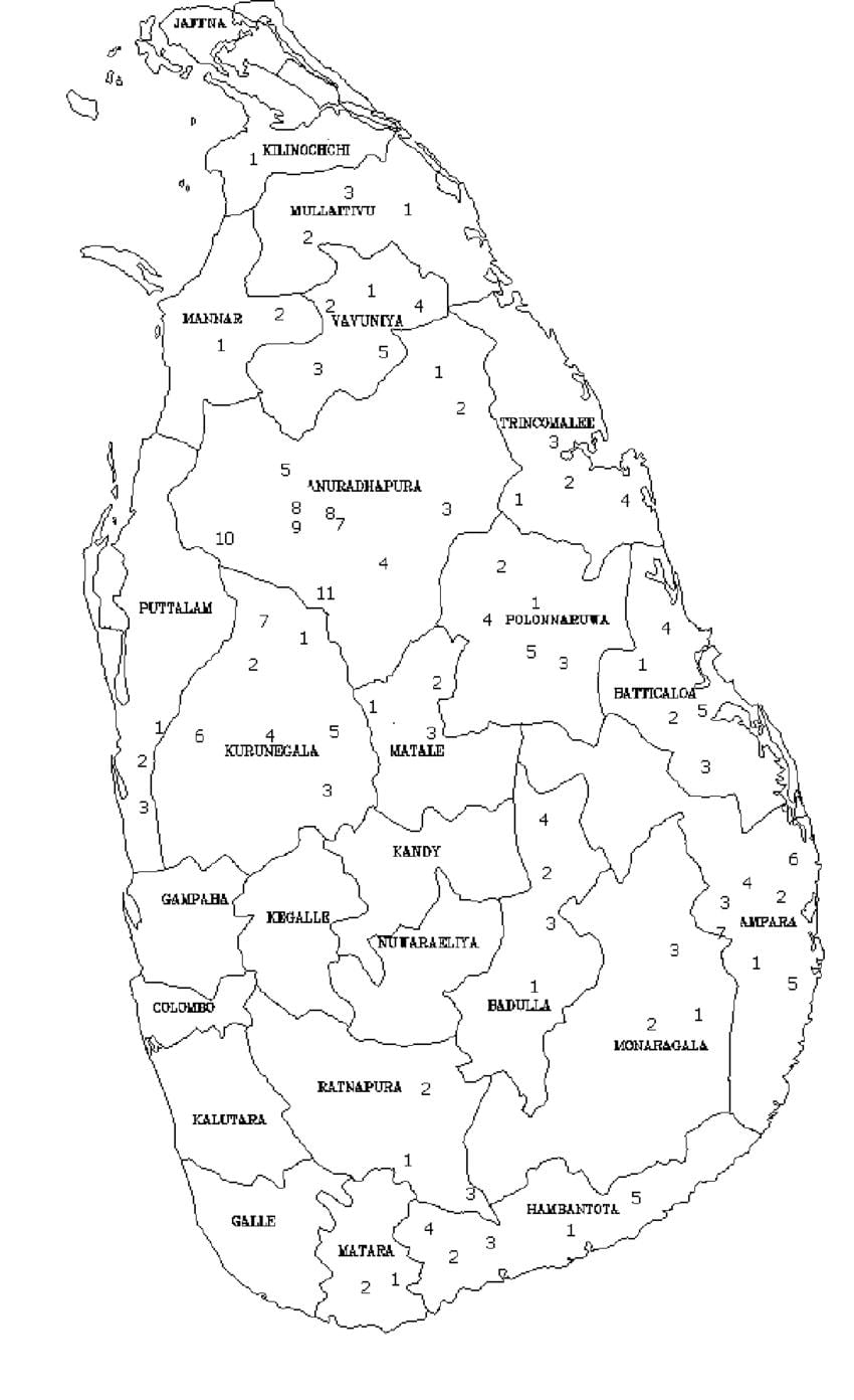 kart over Sri Lanka kart svart og hvit