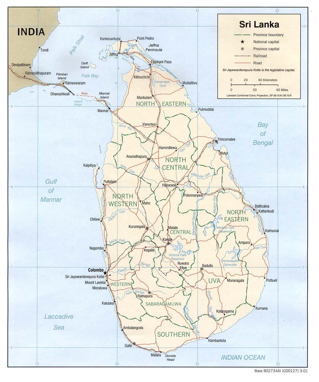 kart over Sri Lanka rutenett