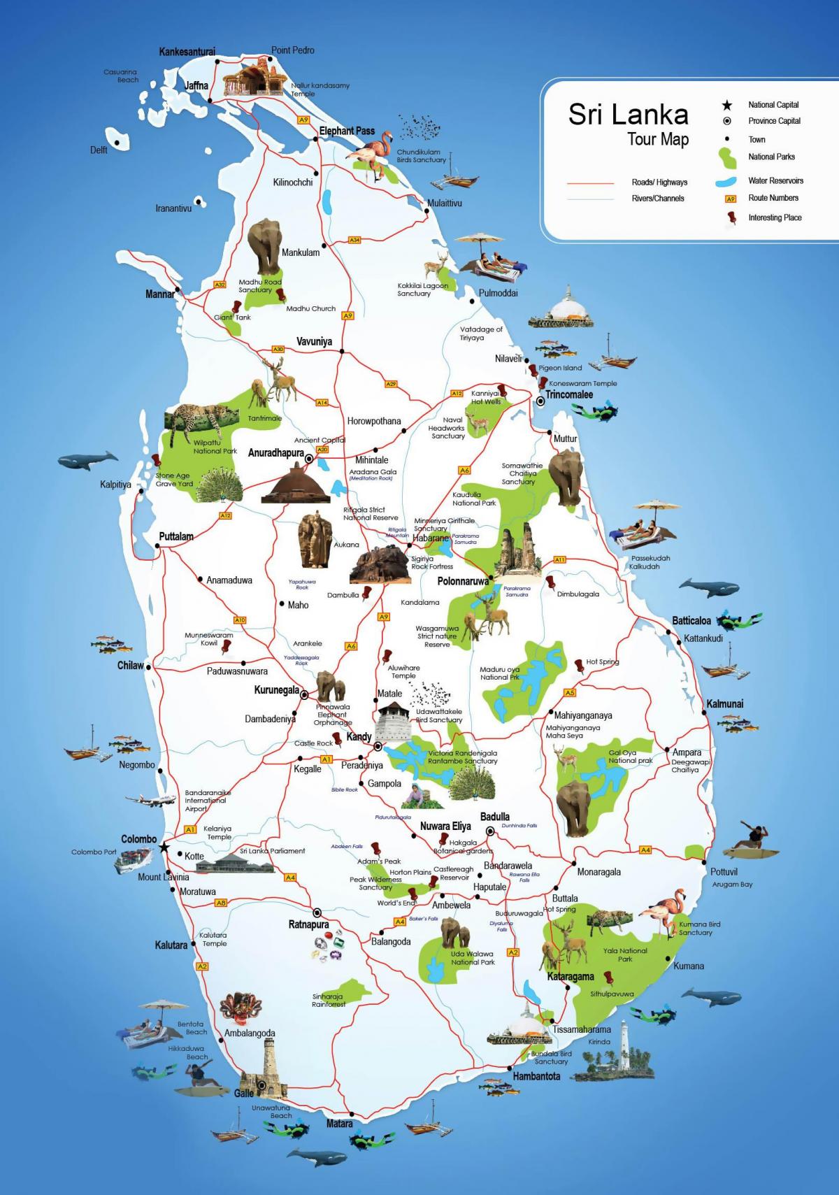 turist steder i Sri Lanka kart