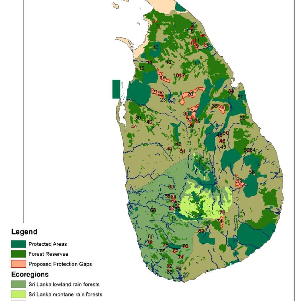 kart over Sri Lankas skoger