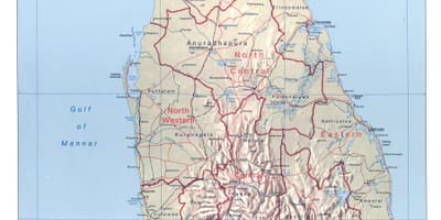 Kart over Sri Lanka med byer