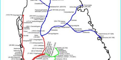 Jernbanetrase kart Sri Lanka