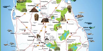 Turist steder i Sri Lanka kart