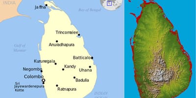 Kart over Sri Lanka topografiske