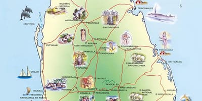 Turistattraksjoner Sri Lanka kart